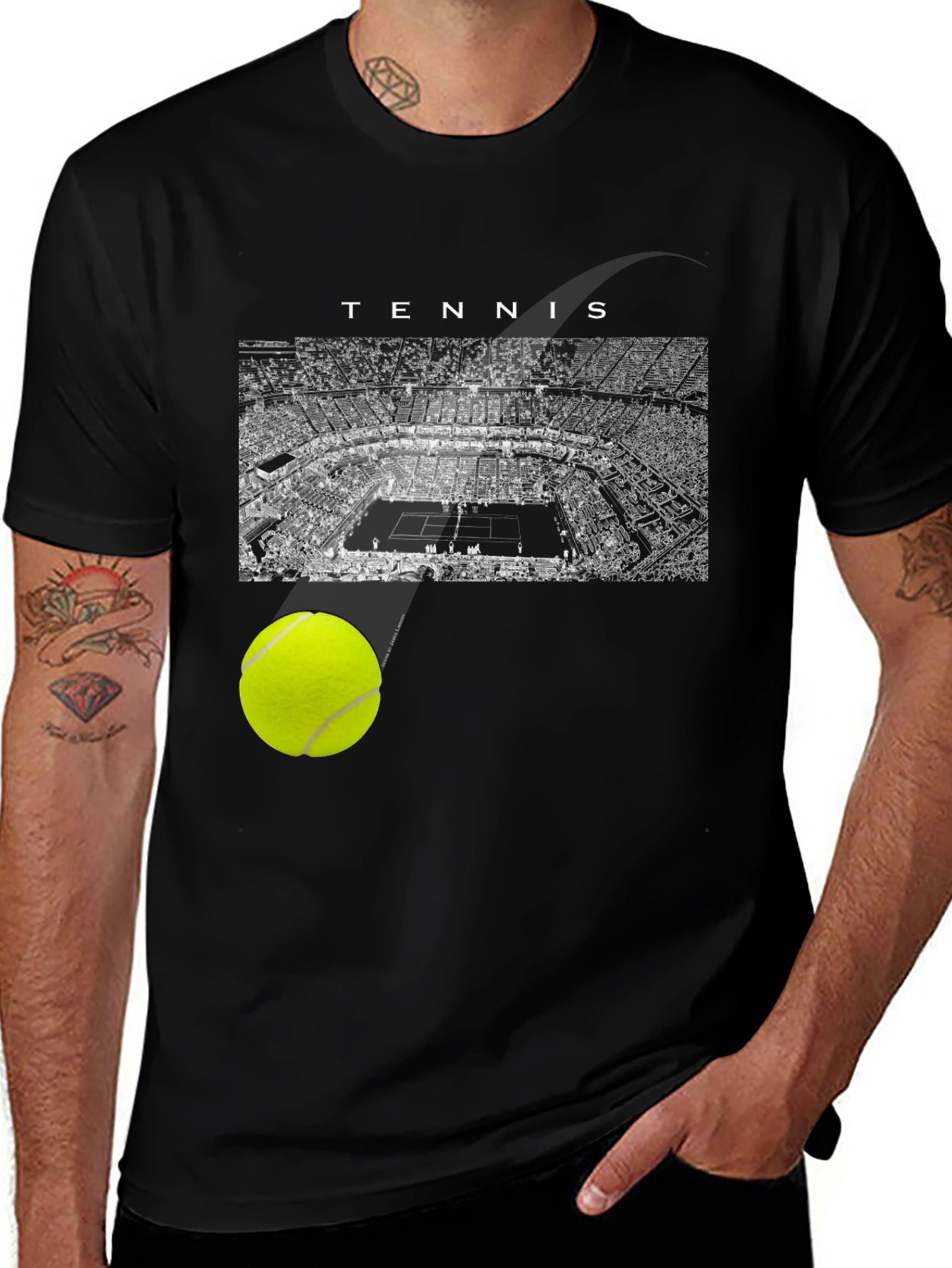 Tennis Court Graphic Tee - Sporty Black T-Shirt