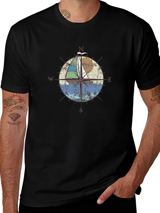 Nautical Compass Sailboat Graphic T-Shirt
