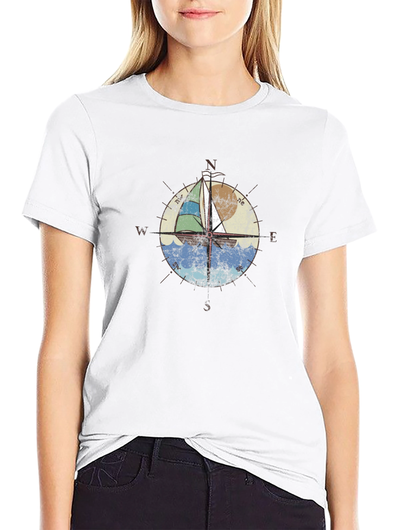 Nautical Compass Sailboat Graphic T-Shirt