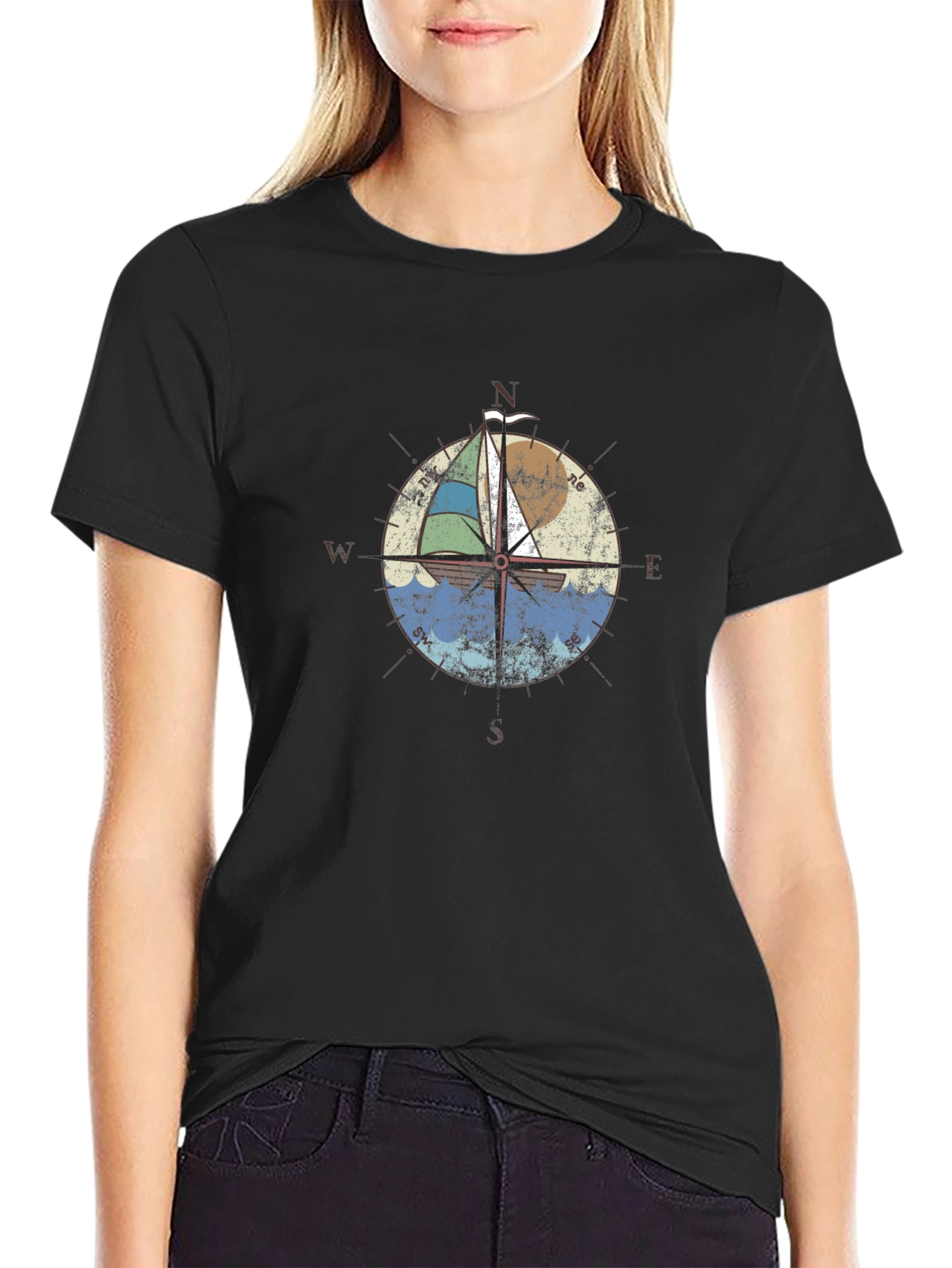 Nautical Compass Sailboat Graphic T-Shirt
