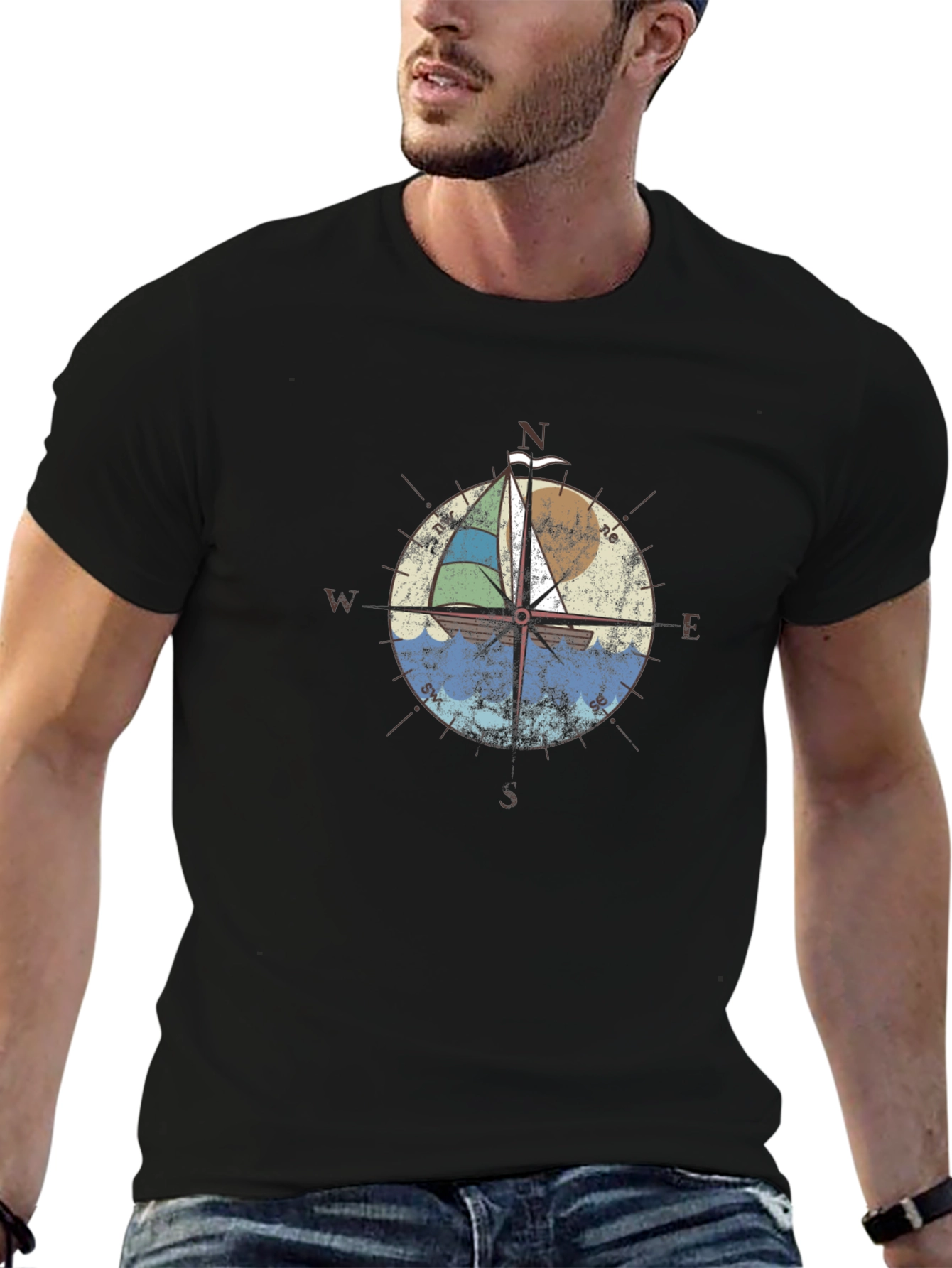 Nautical Compass Sailboat Graphic T-Shirt