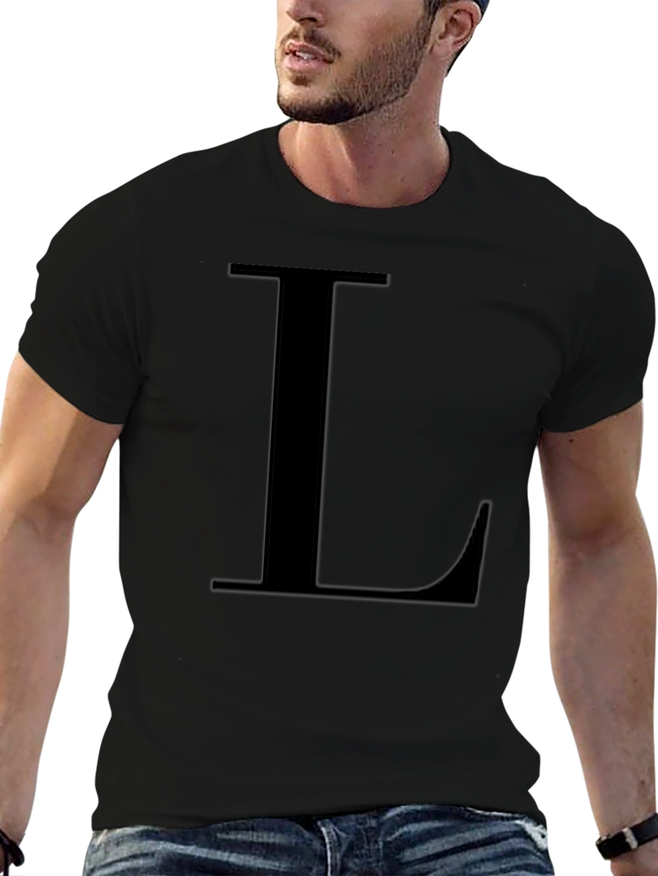 Letter L Black T-Shirt - Simple Alphabet Tee