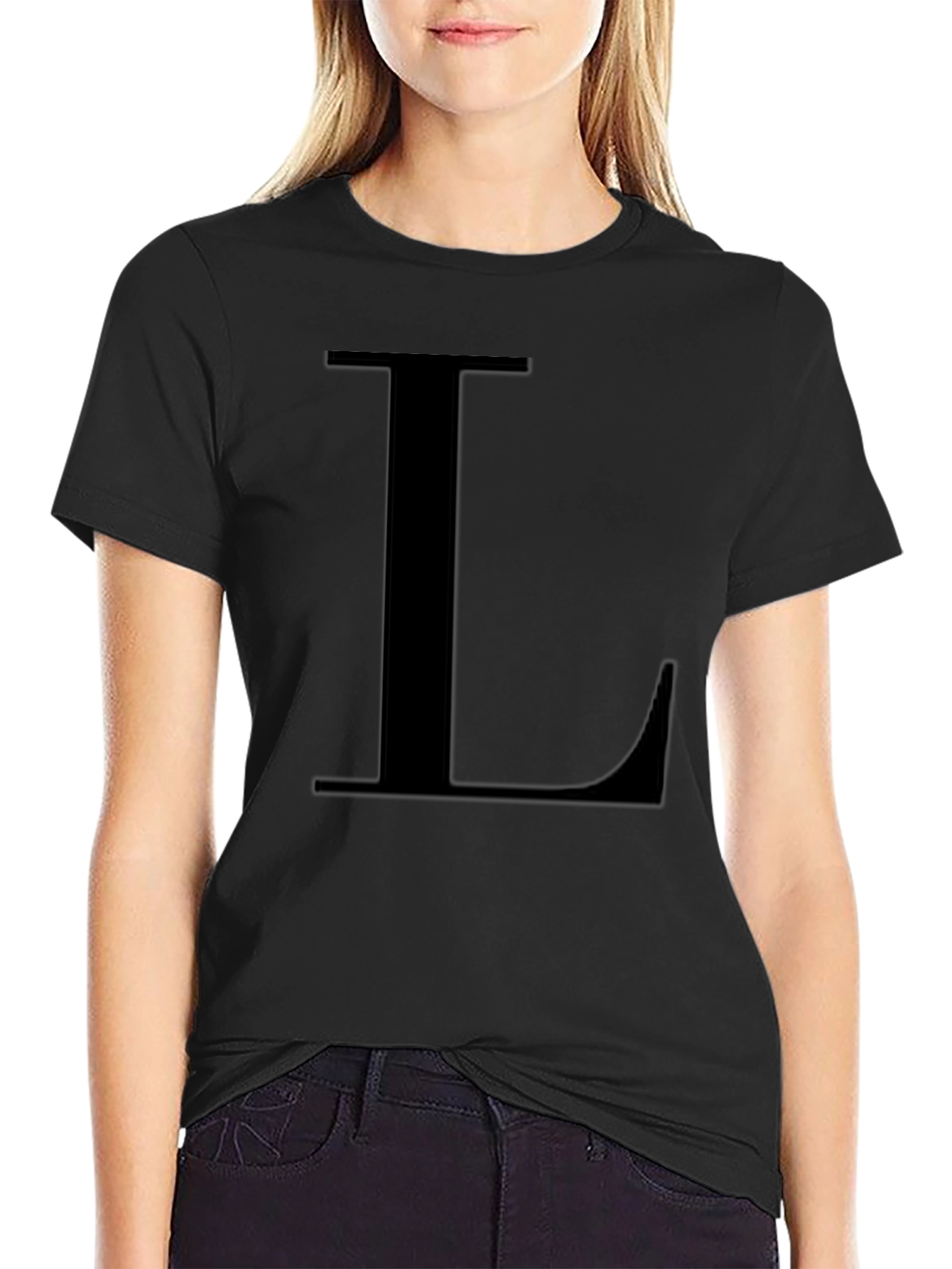 Letter L Black T-Shirt - Simple Alphabet Tee