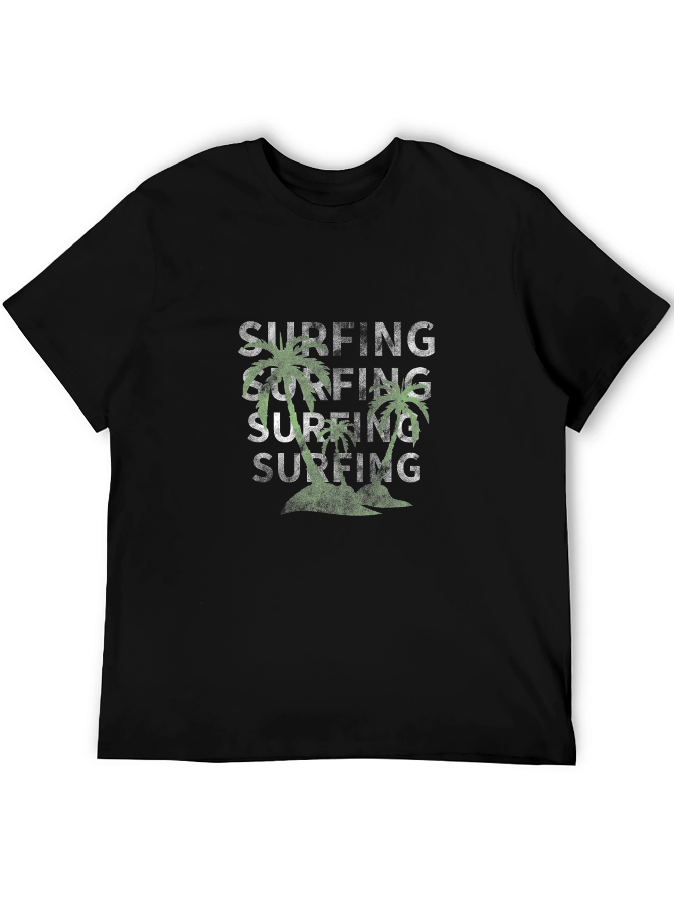 Surfing Palm Tree Black T-Shirt - Tropical Vibes!