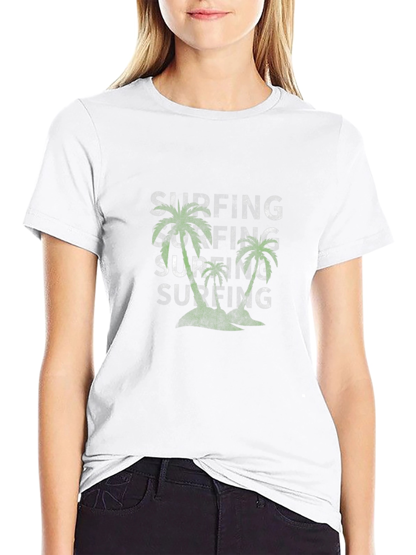 Surfing Palm Tree Black T-Shirt - Tropical Vibes!