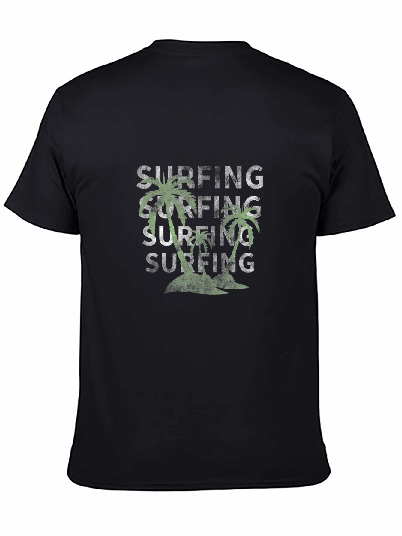 Surfing Palm Tree Black T-Shirt - Tropical Vibes!
