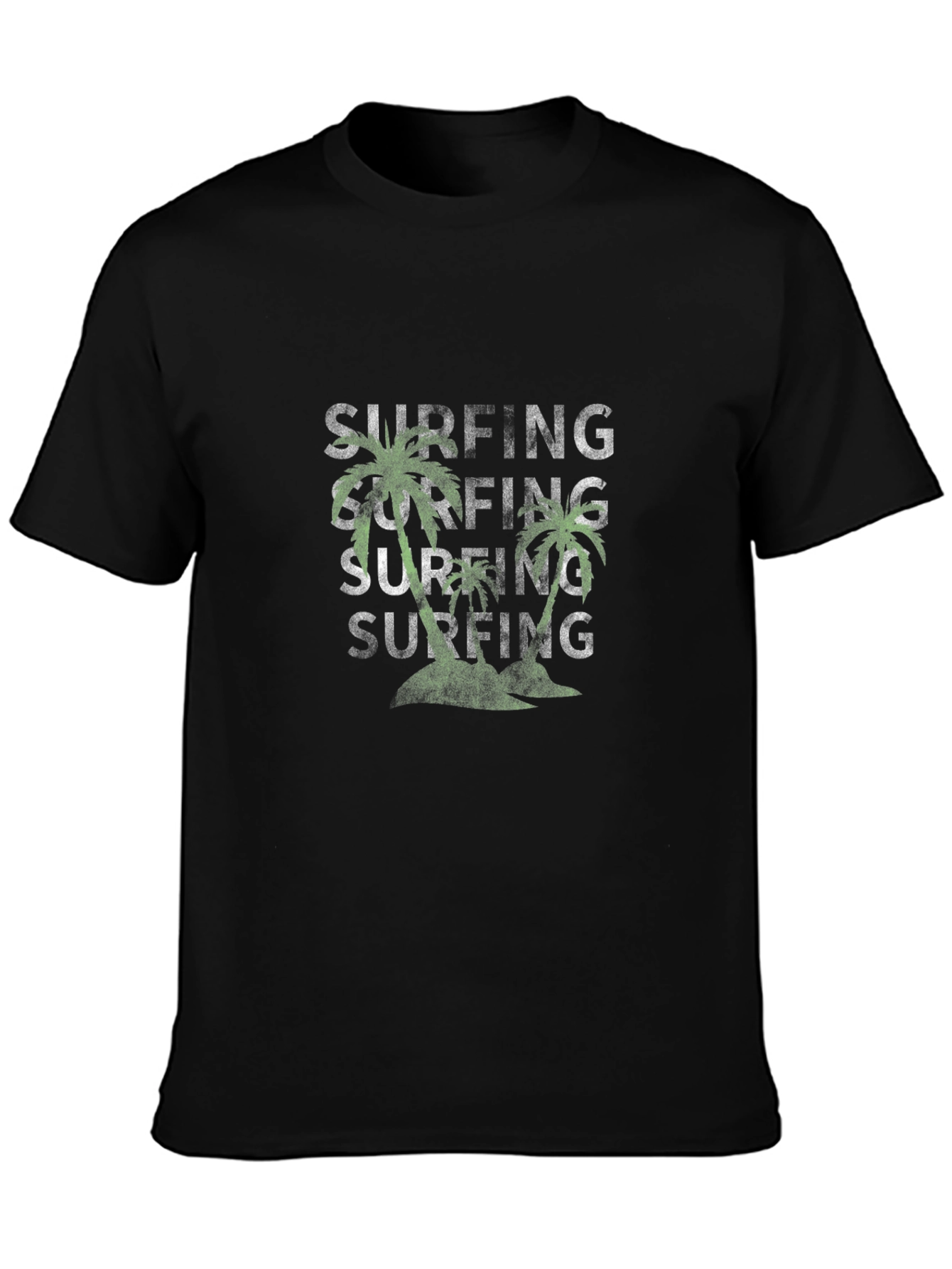 Surfing Palm Tree Black T-Shirt - Tropical Vibes!