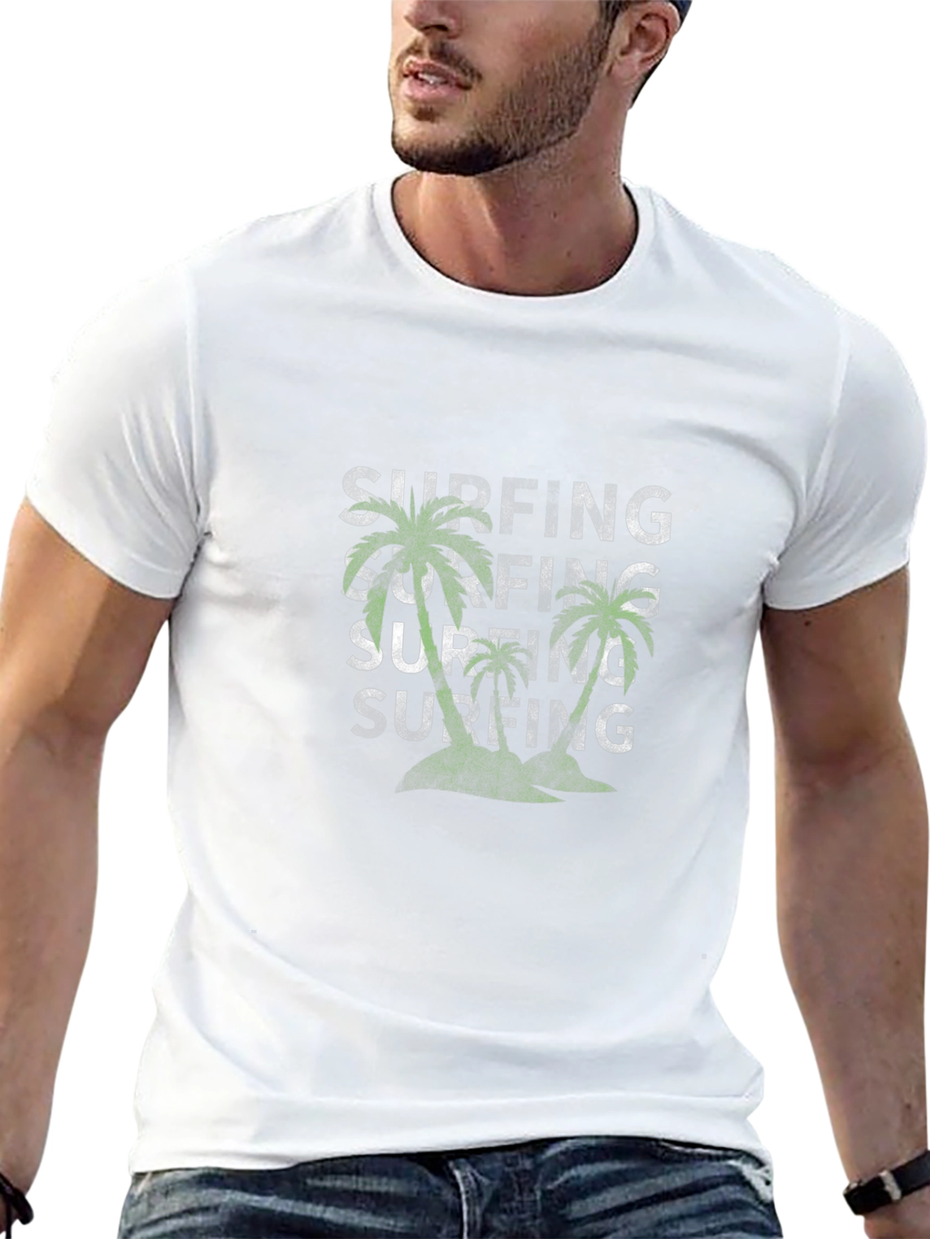 Surfing Palm Tree Black T-Shirt - Tropical Vibes!