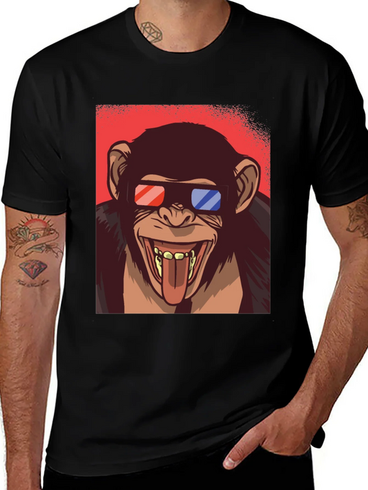 Funny Monkey 3D Glasses Graphic T-Shirt