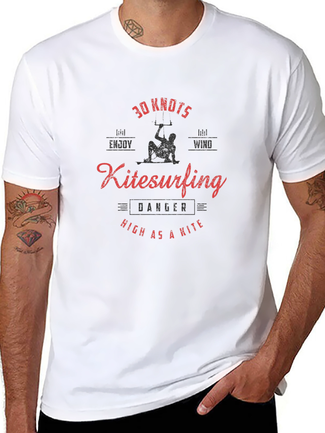 Kitesurfing Graphic Print Black T-Shirt