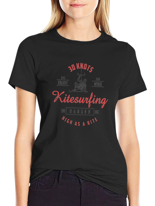 Kitesurfing Graphic Print Black T-Shirt