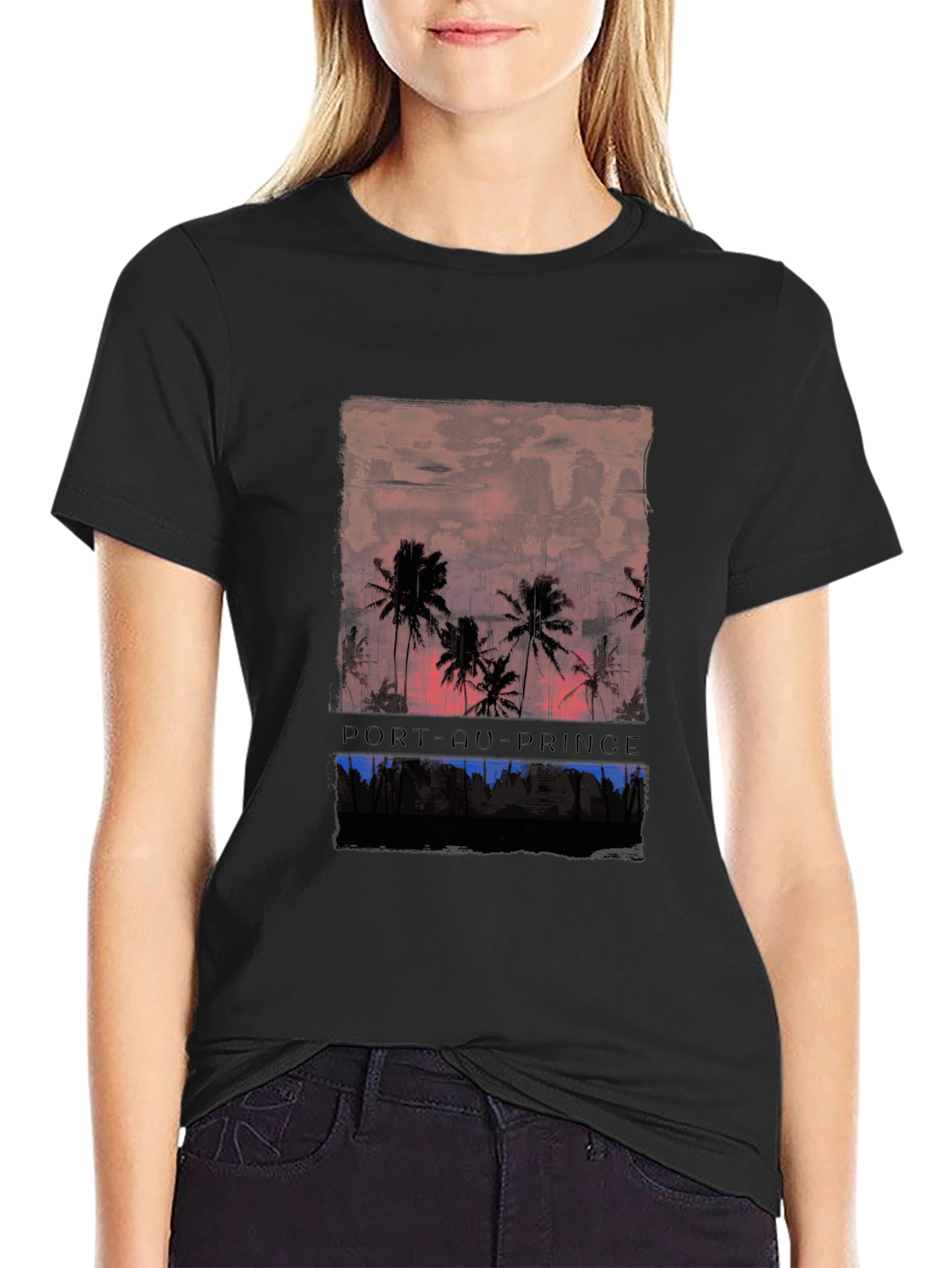 Port-au-Prince Graphic Tee - Tropical Sunset Design