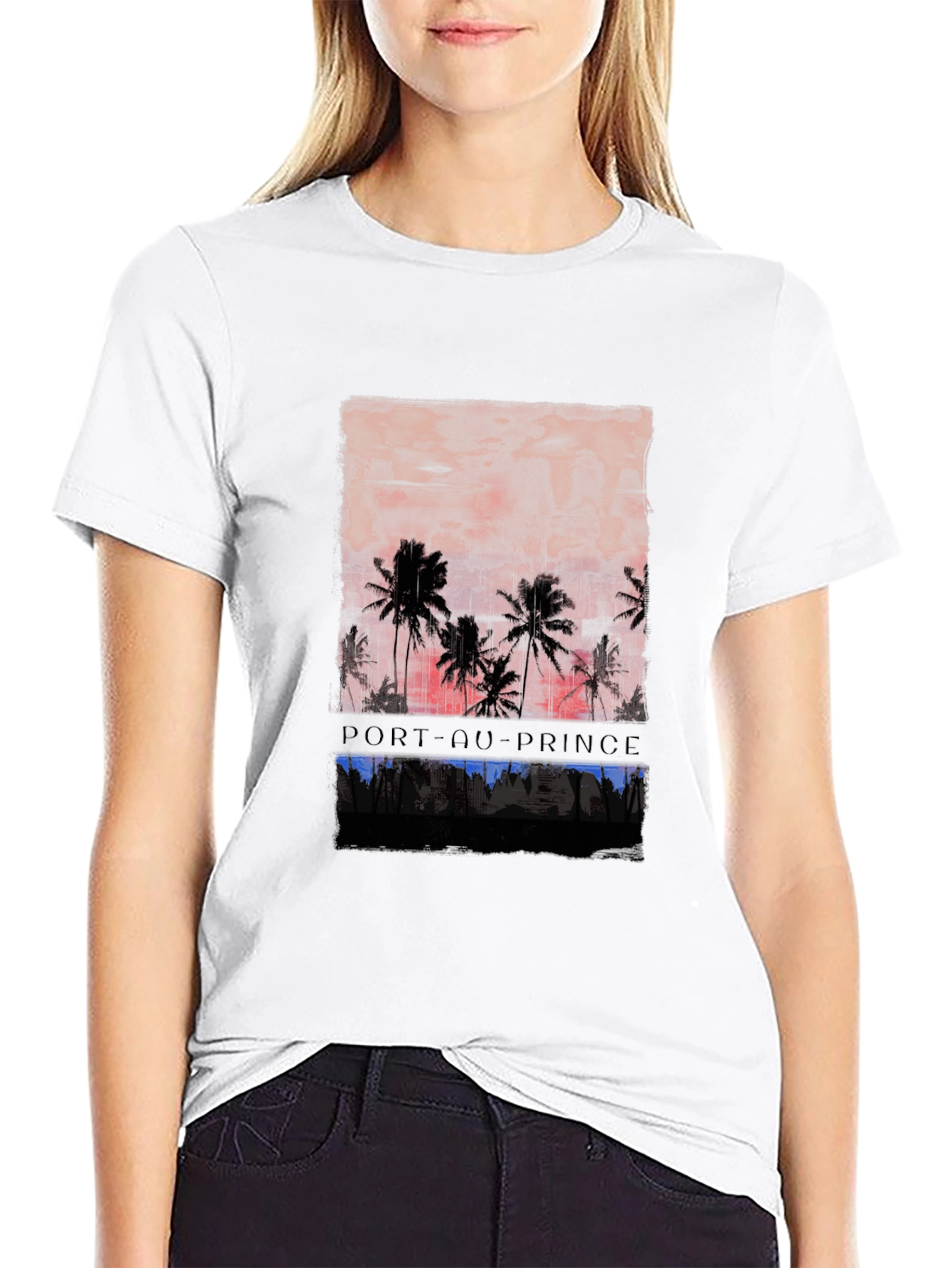 Port-au-Prince Graphic Tee - Tropical Sunset Design