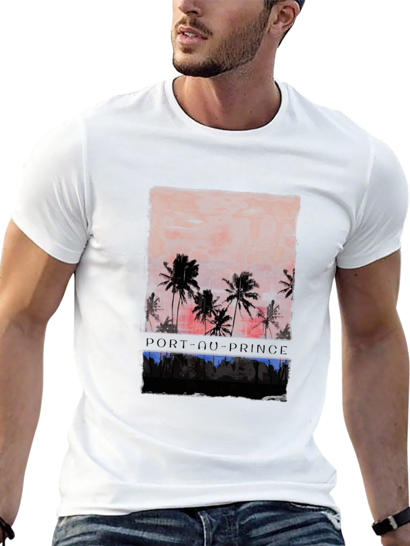Port-au-Prince Graphic Tee - Tropical Sunset Design
