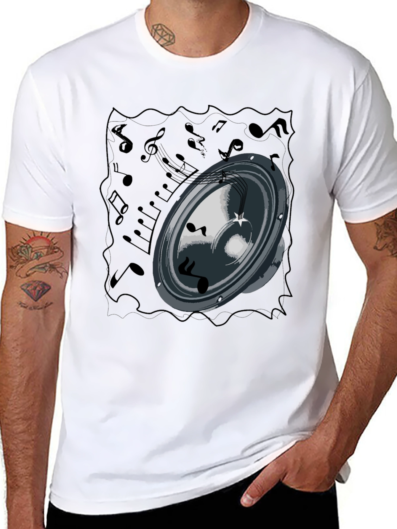 Music Speaker Graphic Tee - Black Cotton T-Shirt