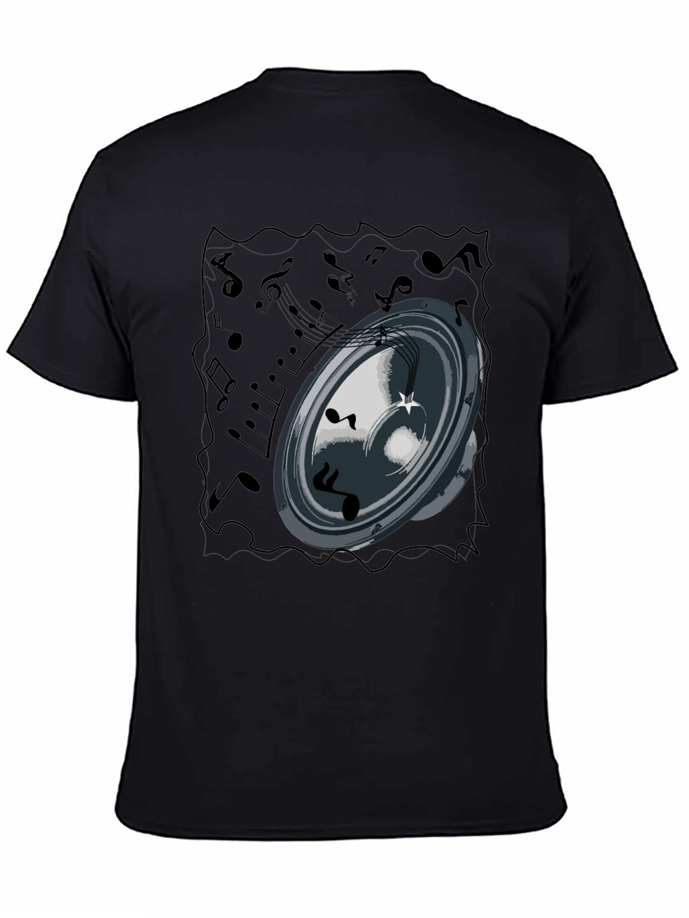 Music Speaker Graphic Tee - Black Cotton T-Shirt