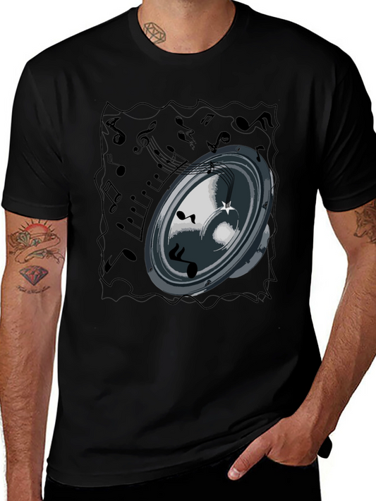 Music Speaker Graphic Tee - Black Cotton T-Shirt