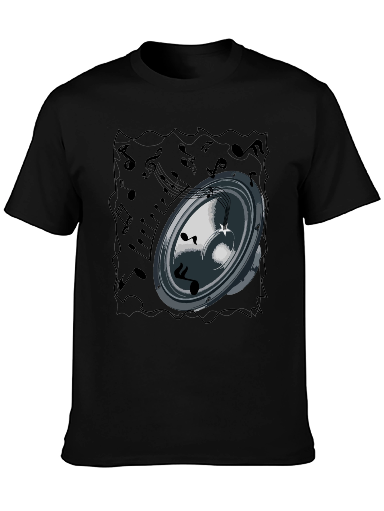 Music Speaker Graphic Tee - Black Cotton T-Shirt