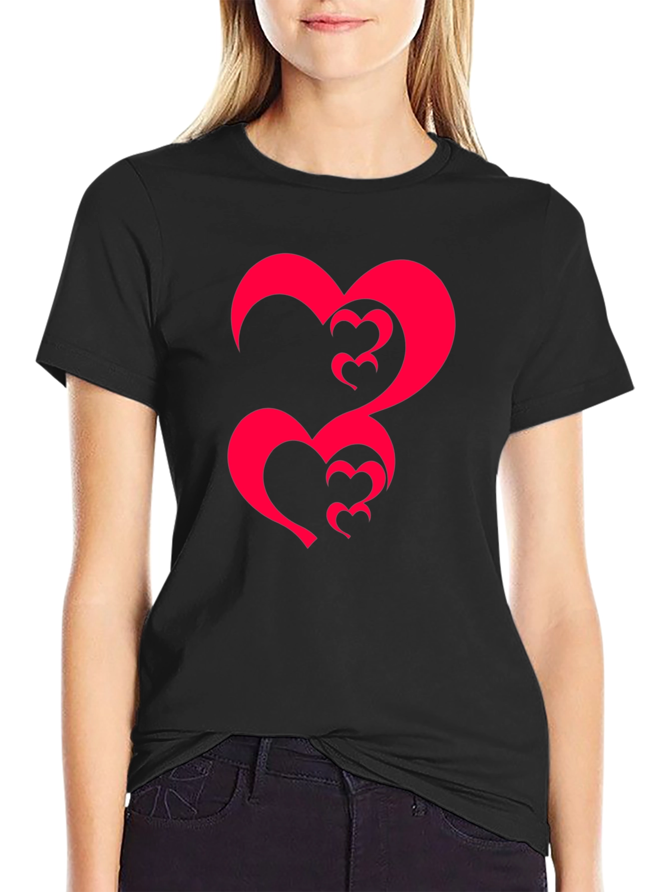 Black Tee with Abstract Heart Design