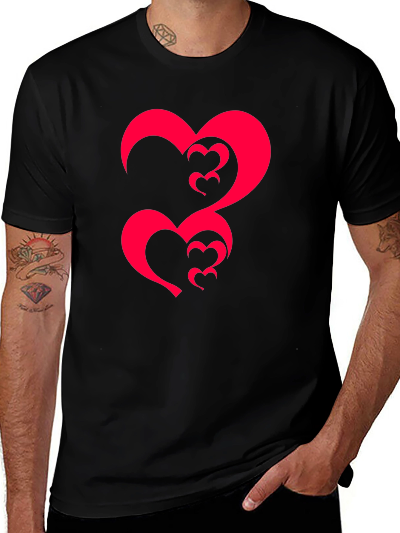 Black Tee with Abstract Heart Design