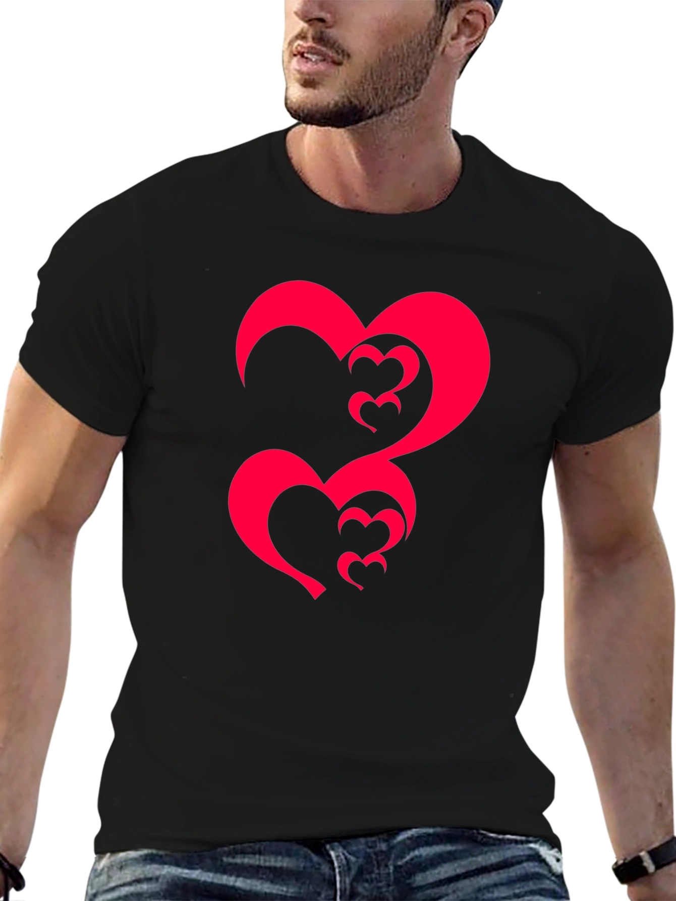 Black Tee with Abstract Heart Design