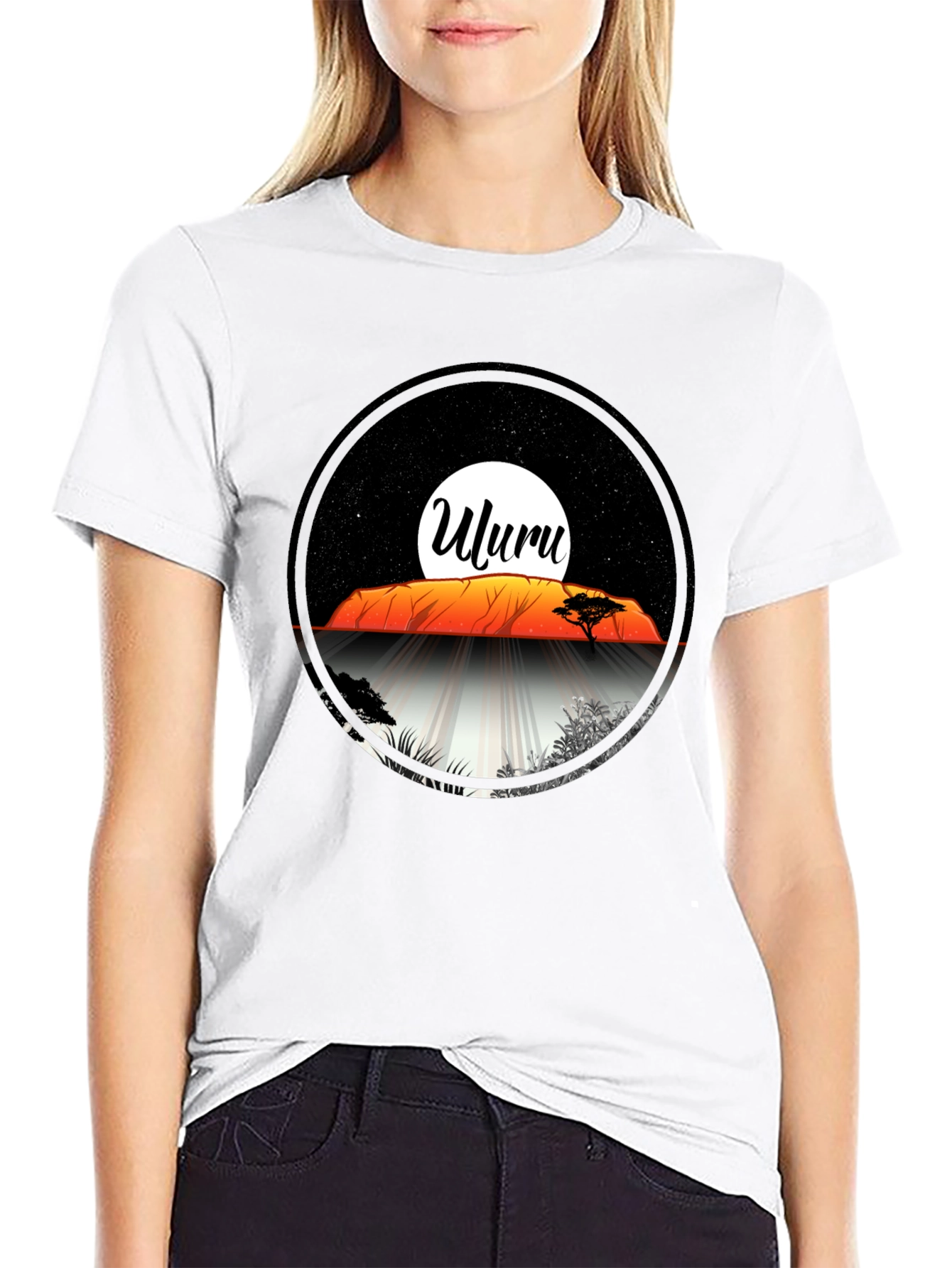 Uluru Sunset Graphic Tee - Black Cotton T-Shirt