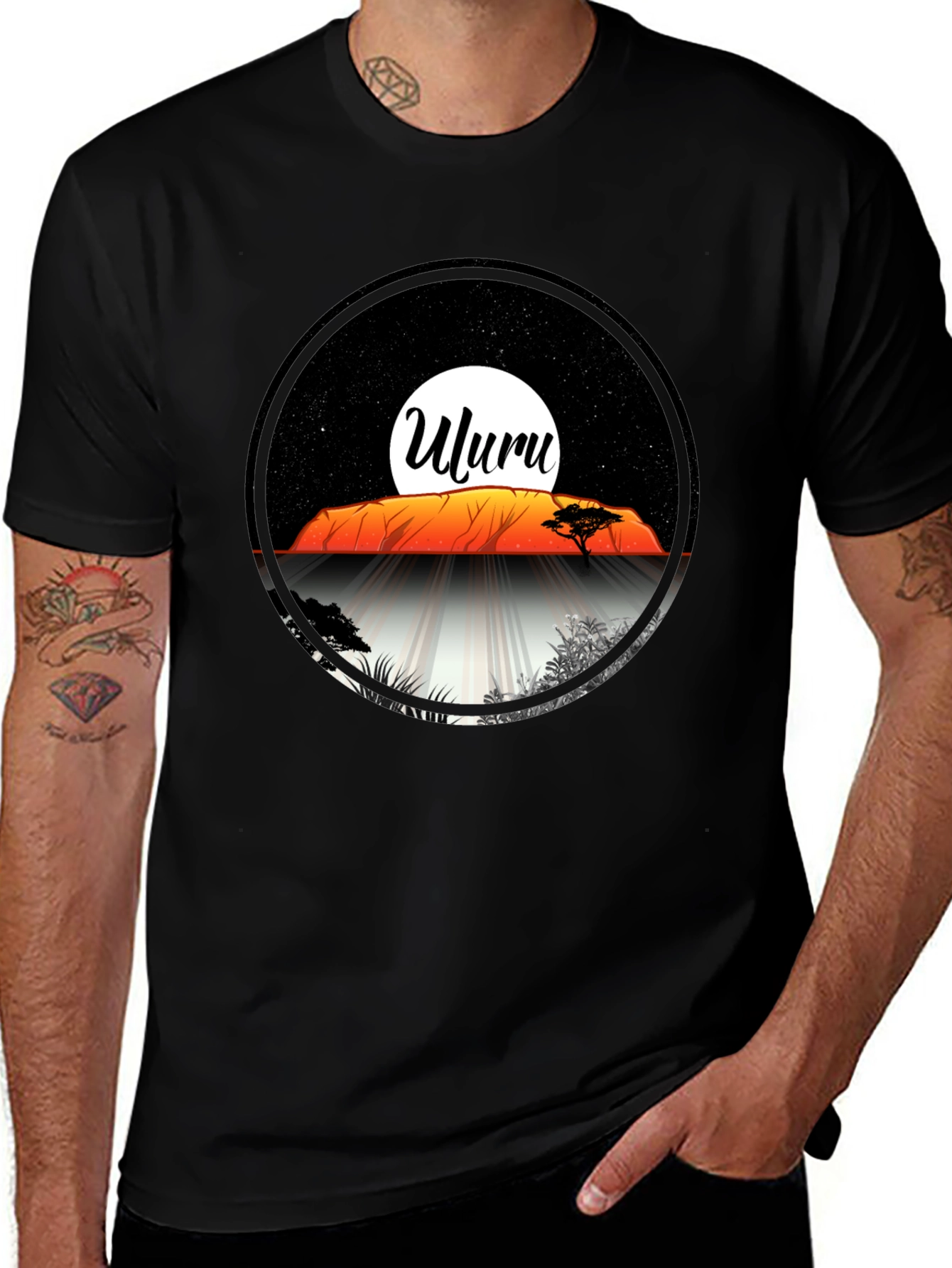 Uluru Sunset Graphic Tee - Black Cotton T-Shirt
