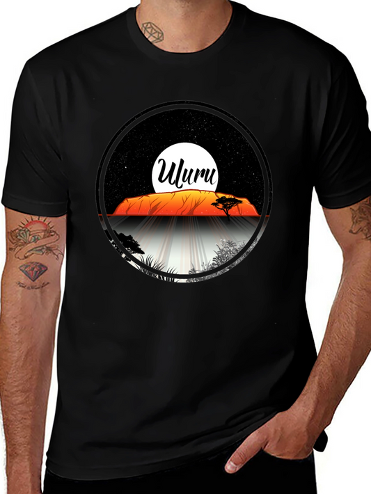 Uluru Sunset Graphic Tee - Black Cotton T-Shirt