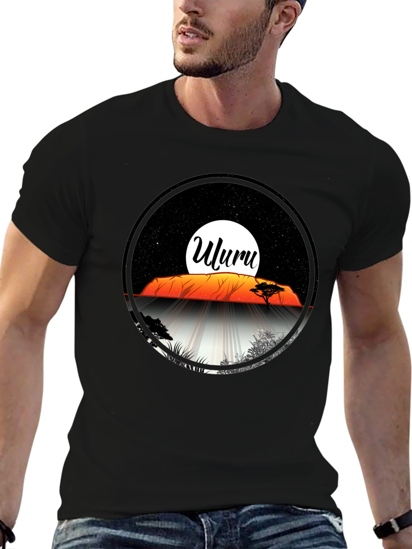 Uluru Sunset Graphic Tee - Black Cotton T-Shirt