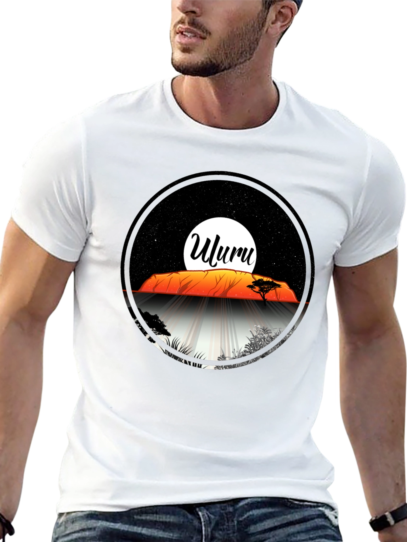 Uluru Sunset Graphic Tee - Black Cotton T-Shirt