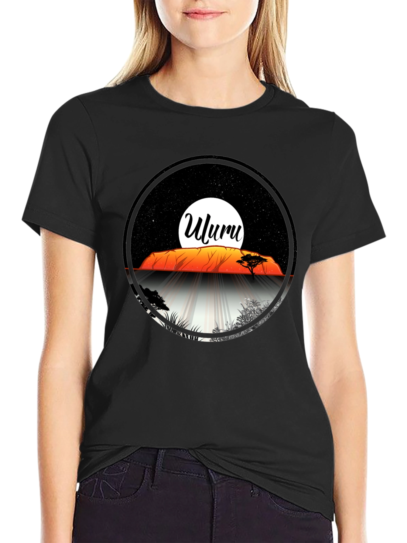 Uluru Sunset Graphic Tee - Black Cotton T-Shirt