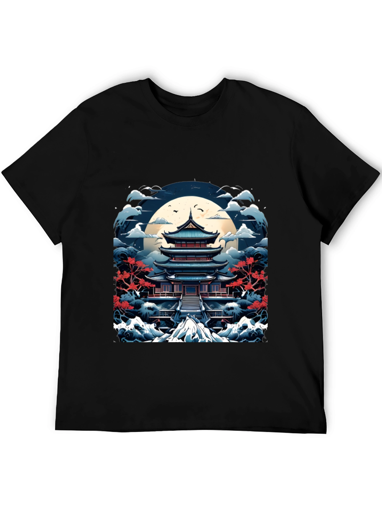 Japanese Pagoda T-Shirt Black Cotton Tee