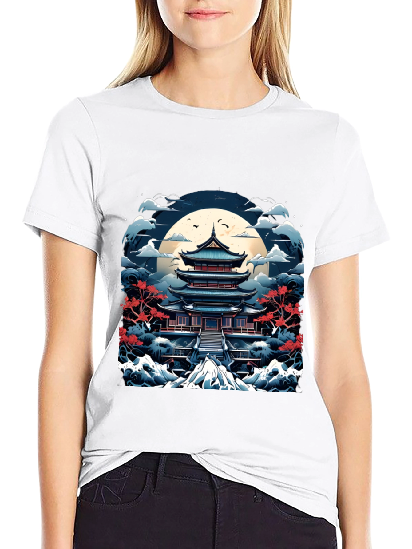 Japanese Pagoda T-Shirt Black Cotton Tee