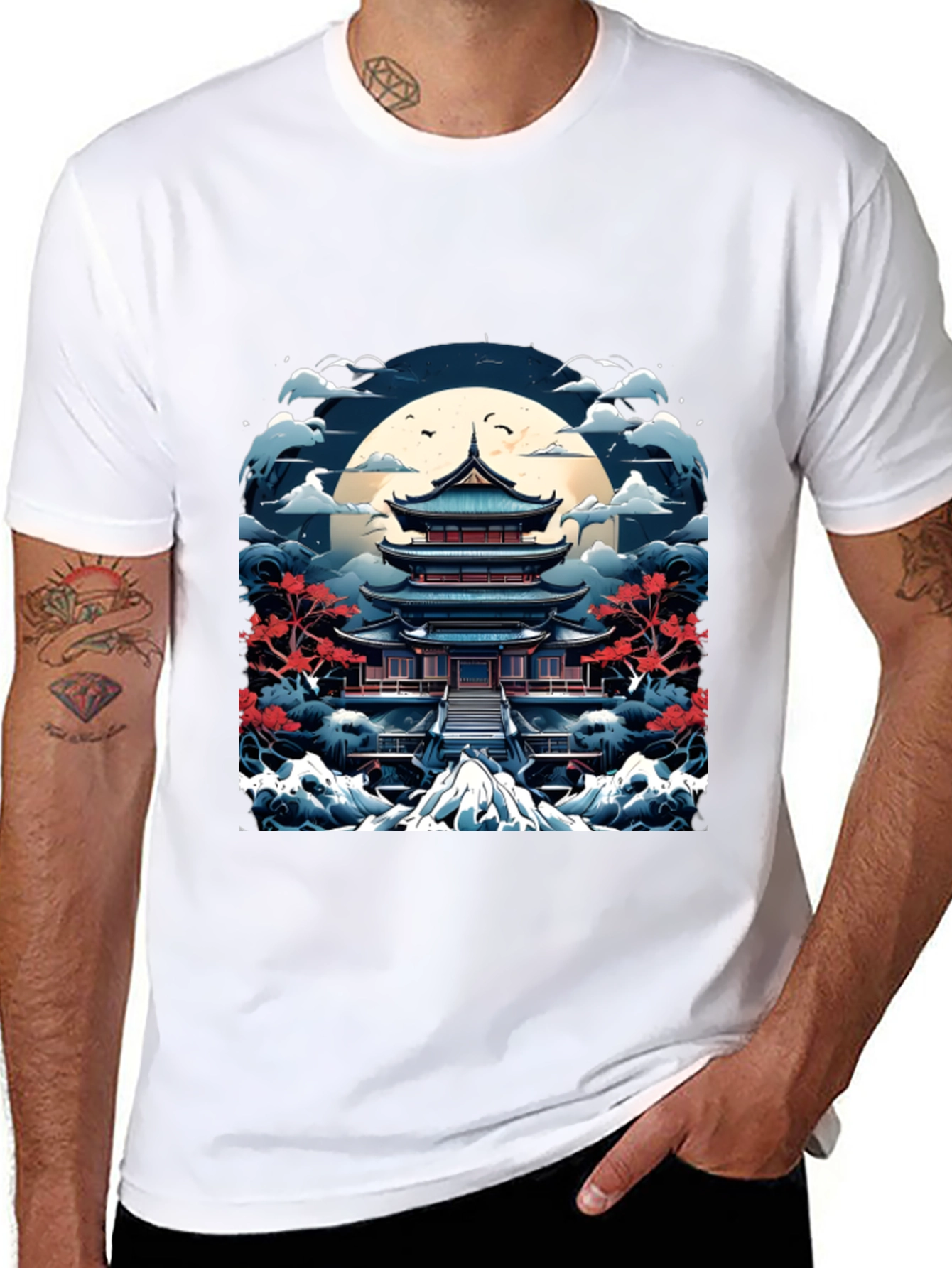 Japanese Pagoda T-Shirt Black Cotton Tee
