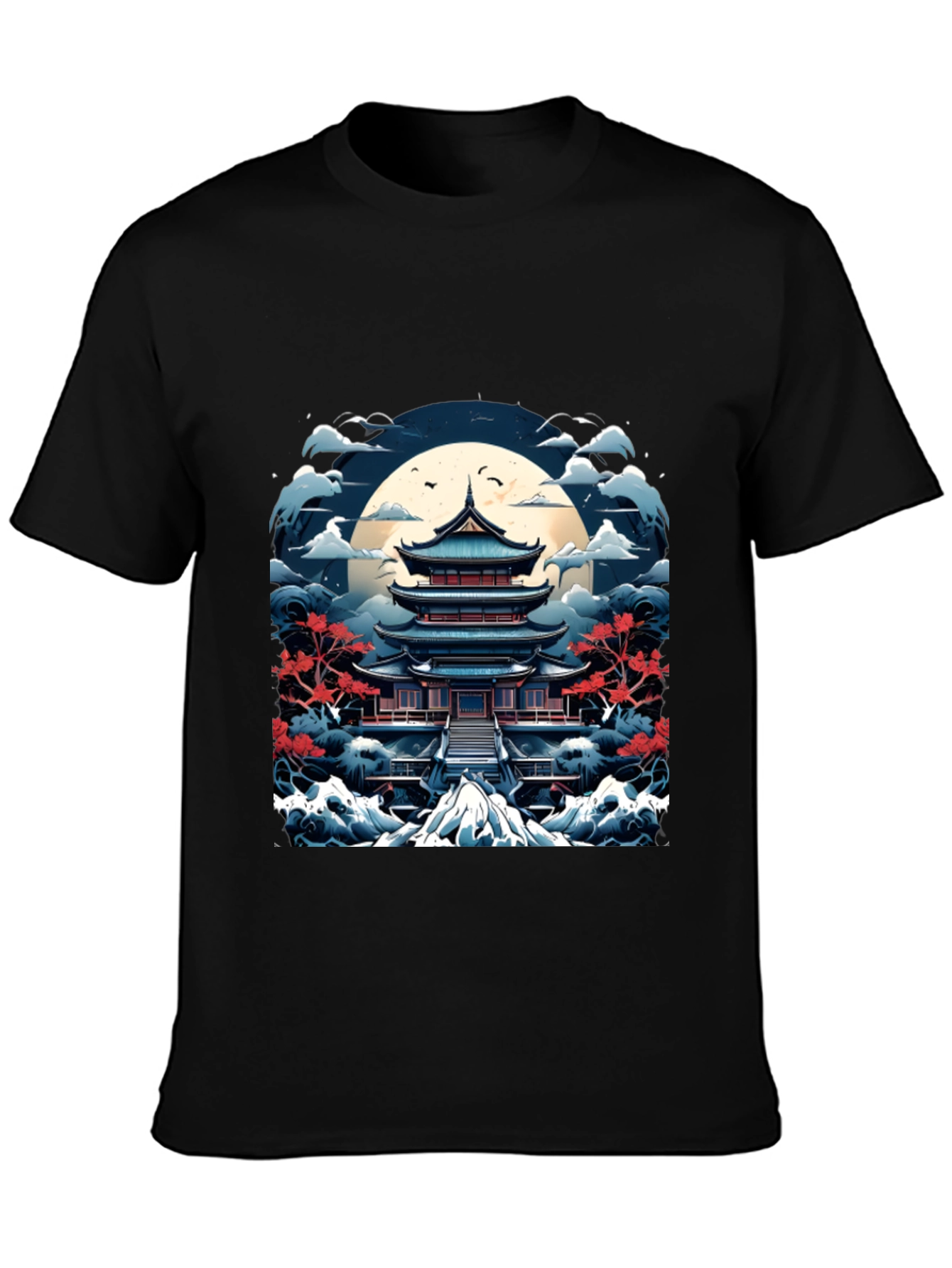 Japanese Pagoda T-Shirt Black Cotton Tee
