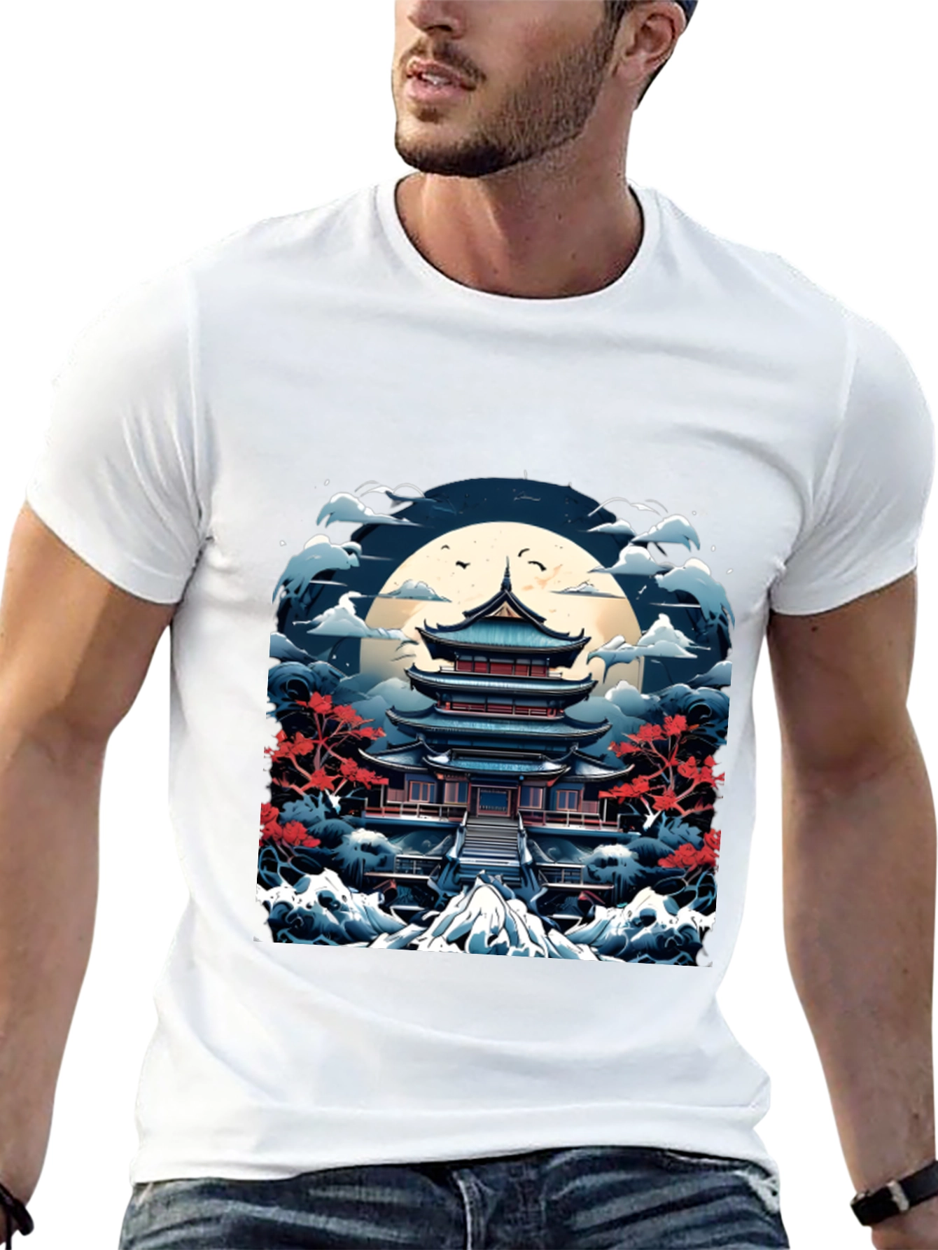 Japanese Pagoda T-Shirt Black Cotton Tee
