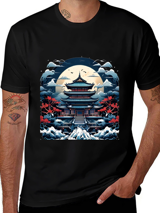 Japanese Pagoda T-Shirt Black Cotton Tee