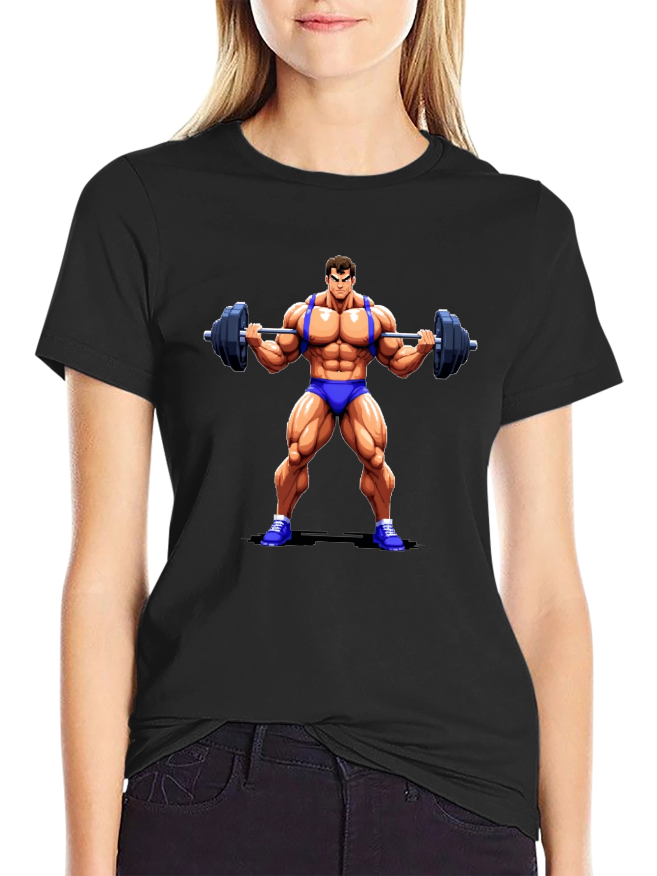Cartoon Bodybuilder Black T-Shirt