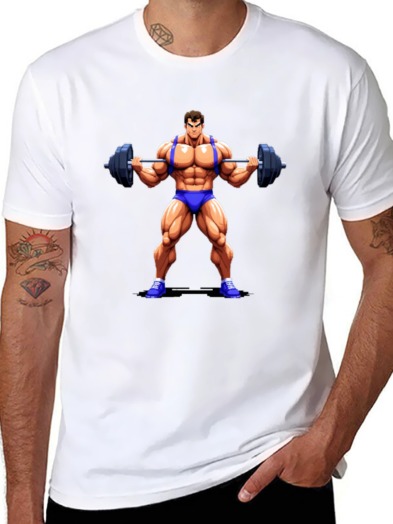 Cartoon Bodybuilder Black T-Shirt
