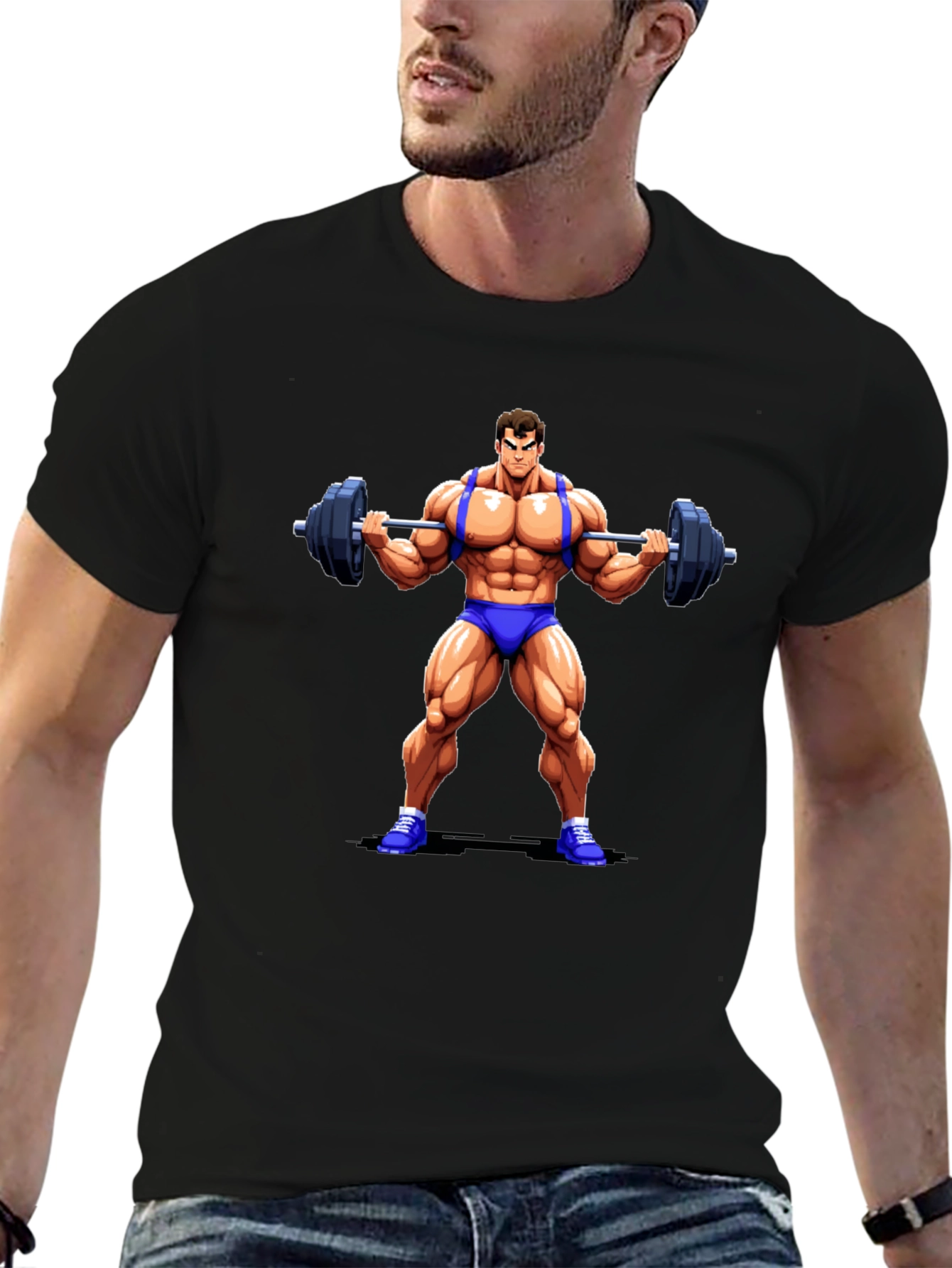 Cartoon Bodybuilder Black T-Shirt