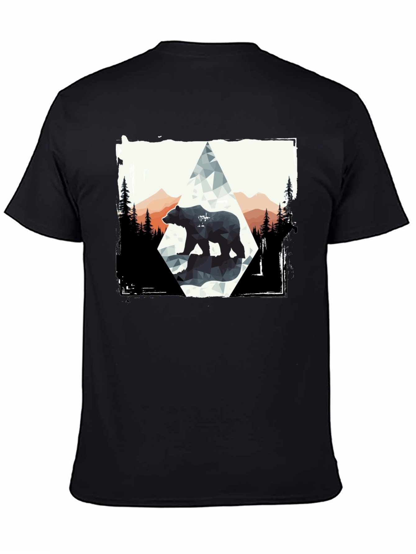 Geometric Bear Graphic Tee - Black