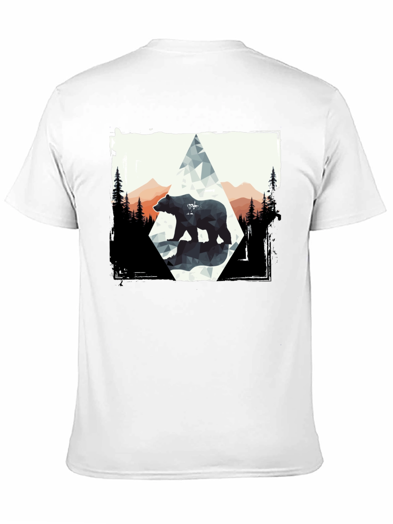 Geometric Bear Graphic Tee - Black