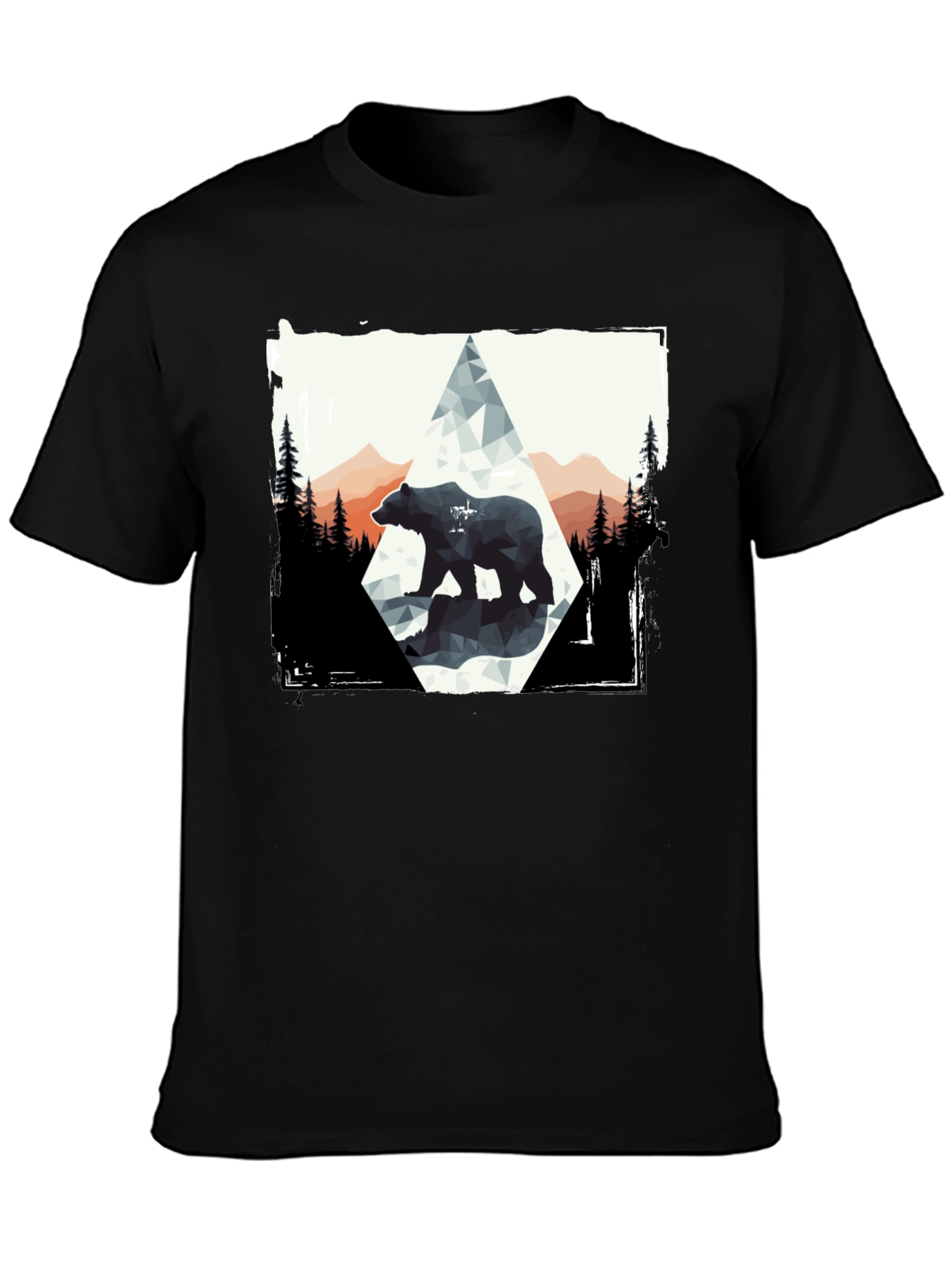 Geometric Bear Graphic Tee - Black