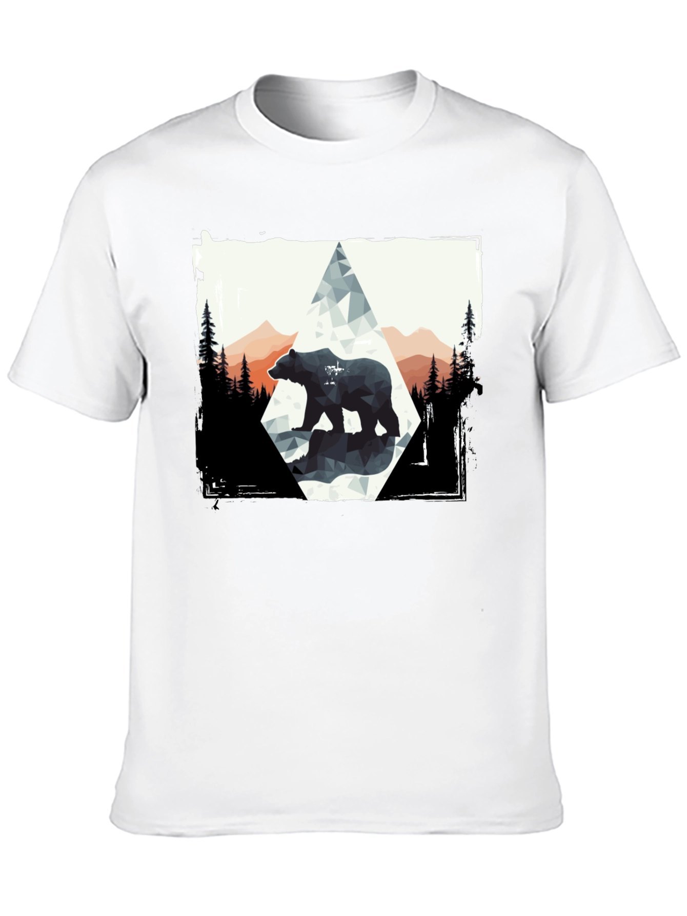 Geometric Bear Graphic Tee - Black