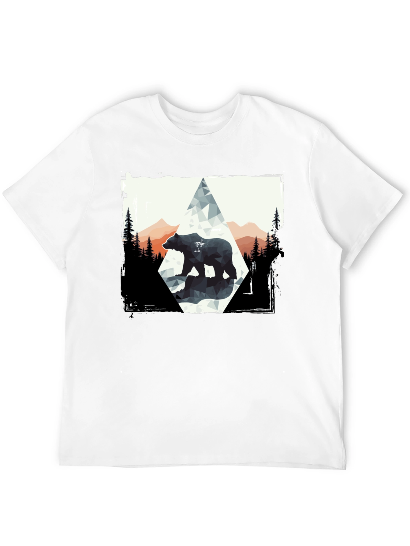 Geometric Bear Graphic Tee - Black