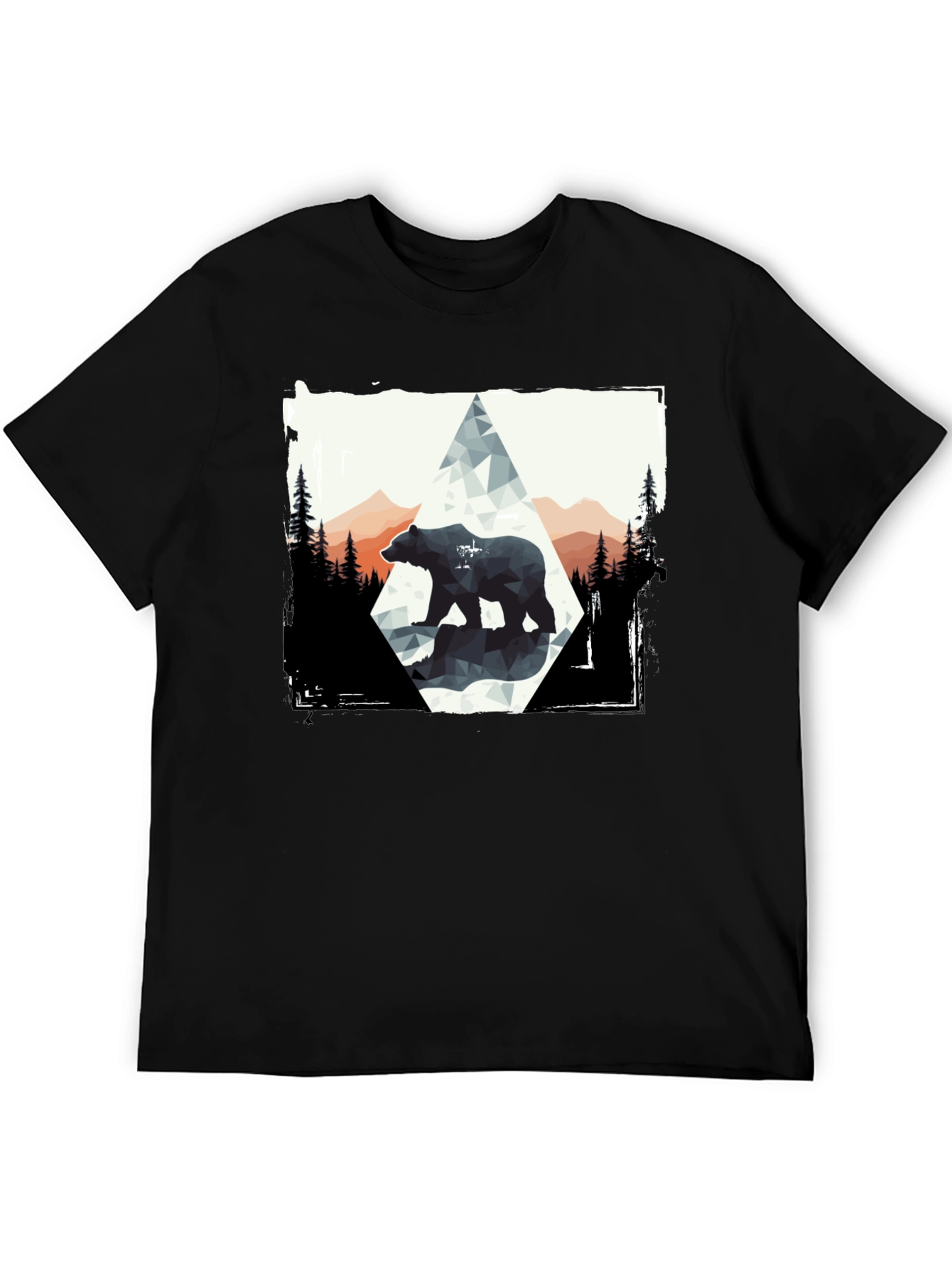 Geometric Bear Graphic Tee - Black