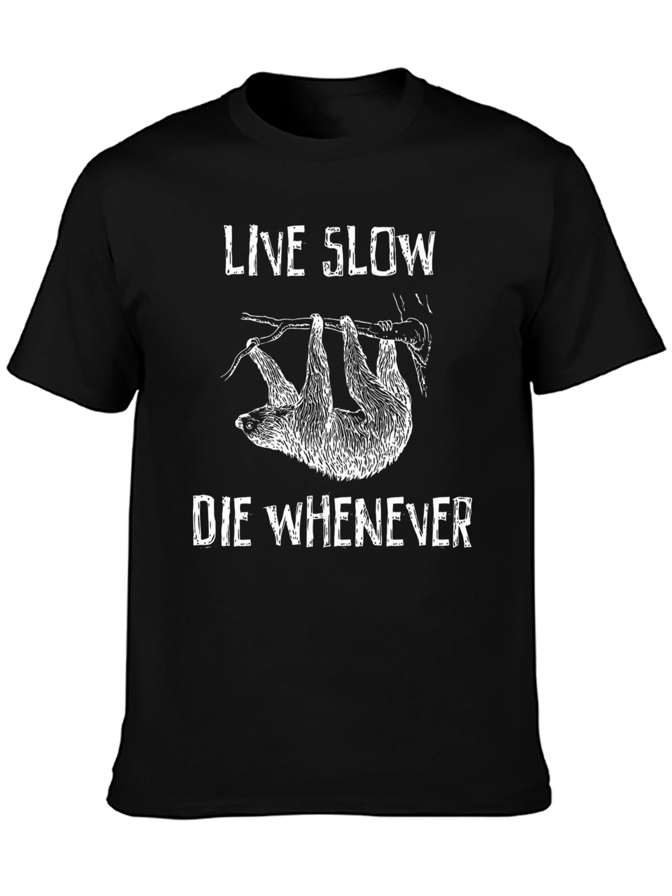 Live Slow Sloth Graphic Tee - Black Cotton T-Shirt