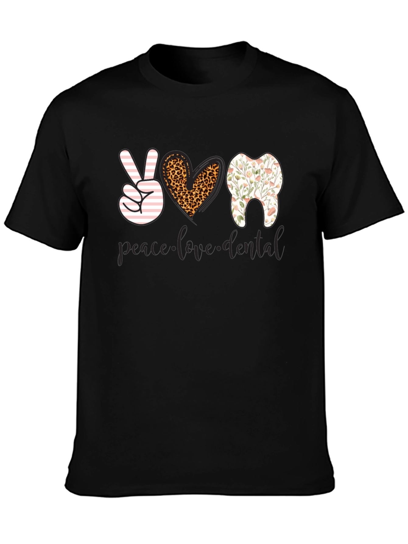 Peace Love Dental T-Shirt - Black Cotton Tee