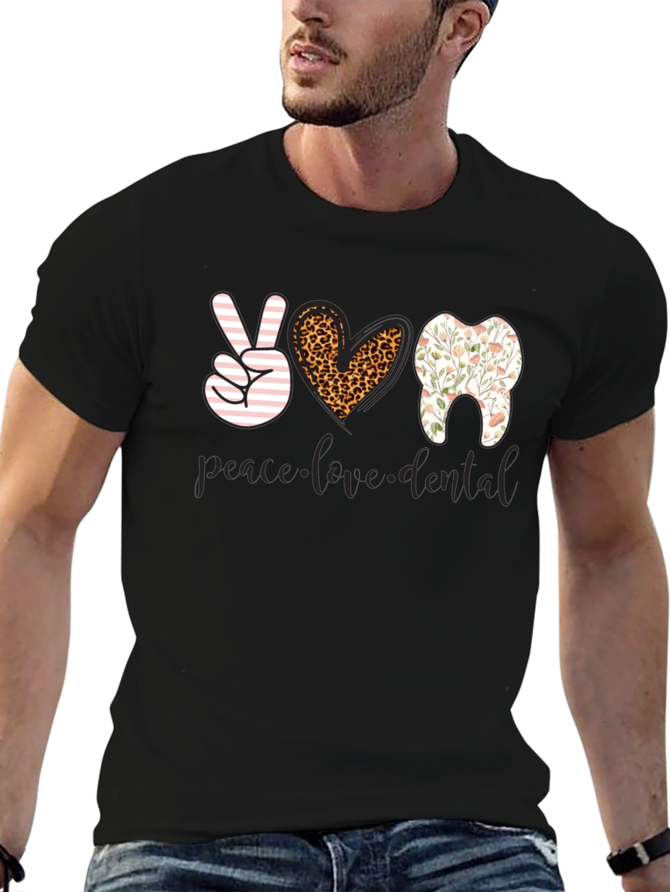 Peace Love Dental T-Shirt - Black Cotton Tee