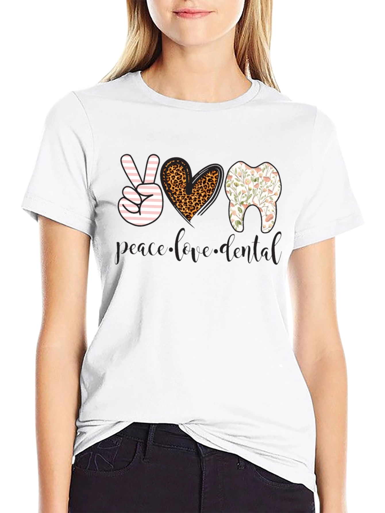 Peace Love Dental T-Shirt - Black Cotton Tee